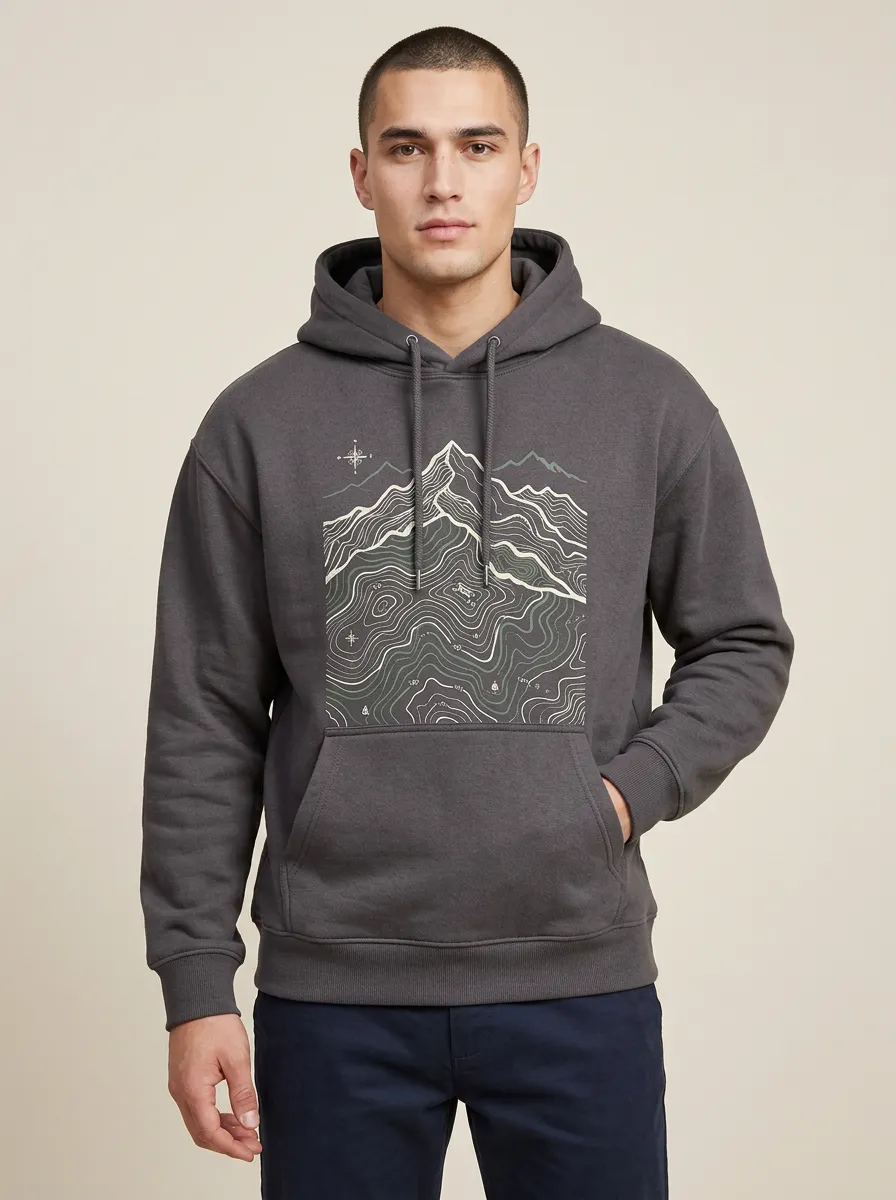 Men's Summit Outdoor Hiking Explorer Mountain Topographic Graphic Hoodie