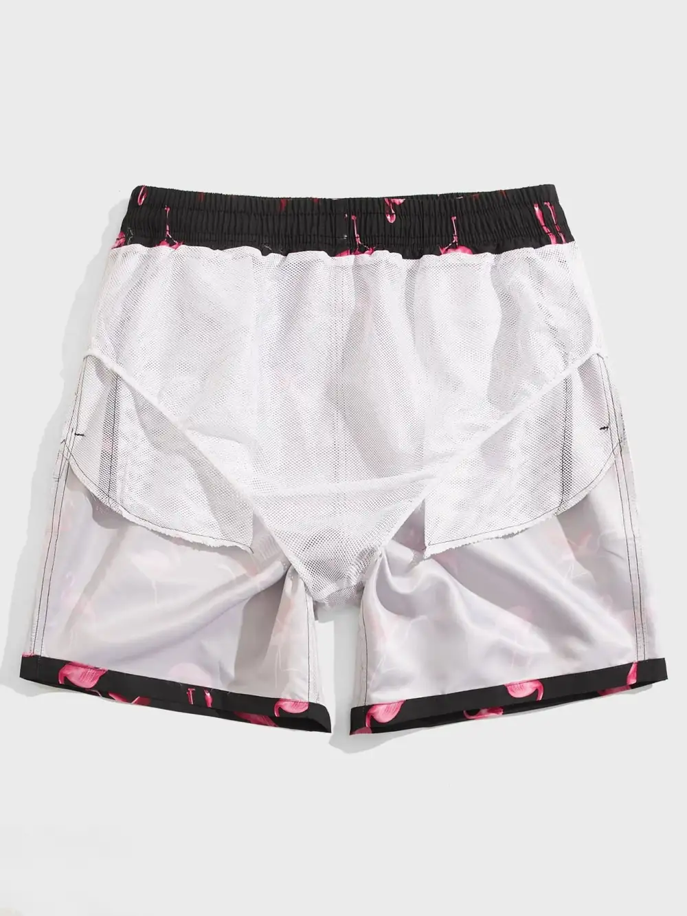 Men's Drawstring Flamingo Print Swim Trunks