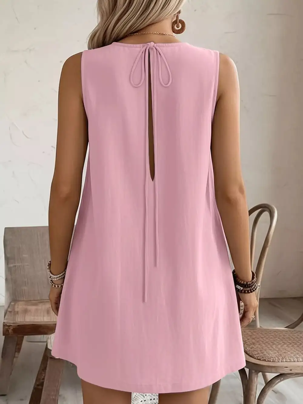Round Neck Ruffle Sleeveless Dress Casual