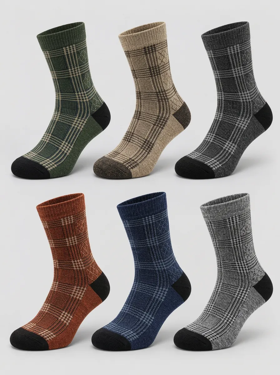 Men's Multicolor Plaid Knit Crew Socks 6-Pack