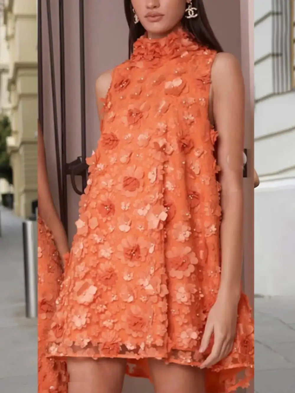Floral High Neck Sleeveless Mini Dress