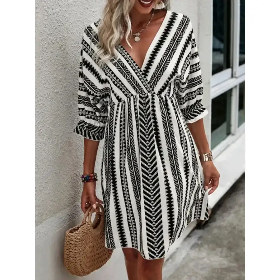 Geometric Print V-neck Mini Dress