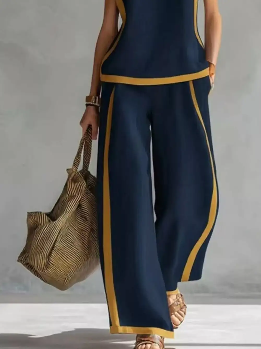 Sleeveless Tank Top and Wide Leg Pants Set