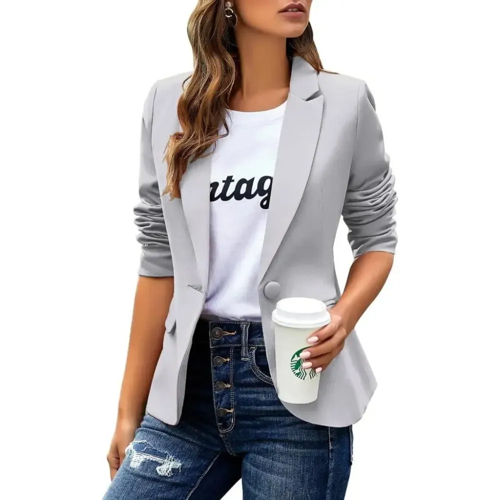 Women’s Slim Fit Office Blazer – Long Sleeve Lapel Jacket