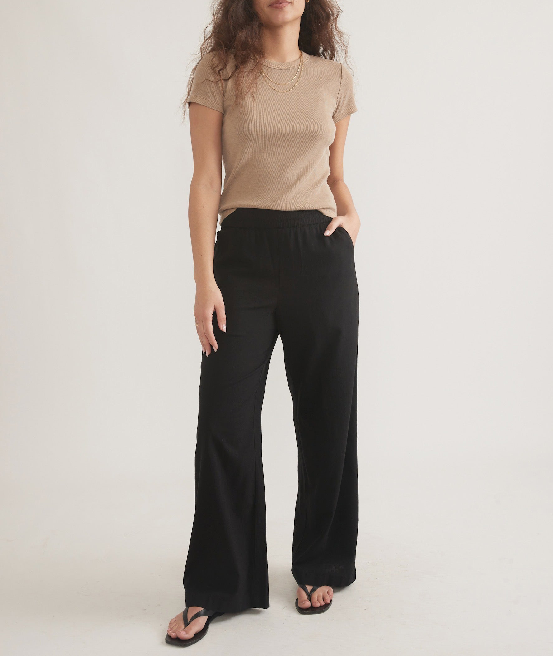 Black Linen Wide-Leg Trousers
