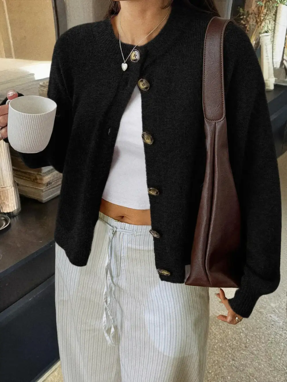 Medium-Length Cable Knit Jacket