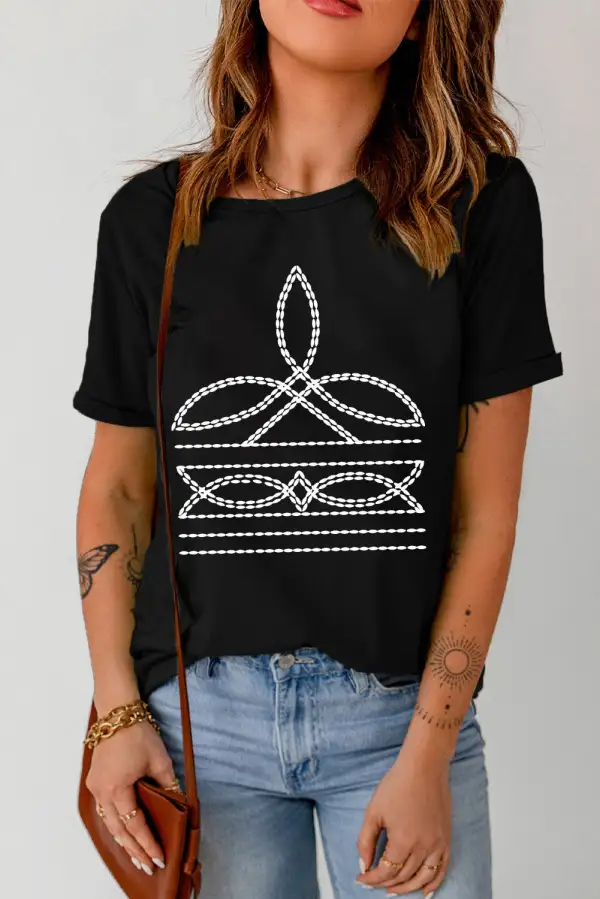 Black Western Pattern Print Slim