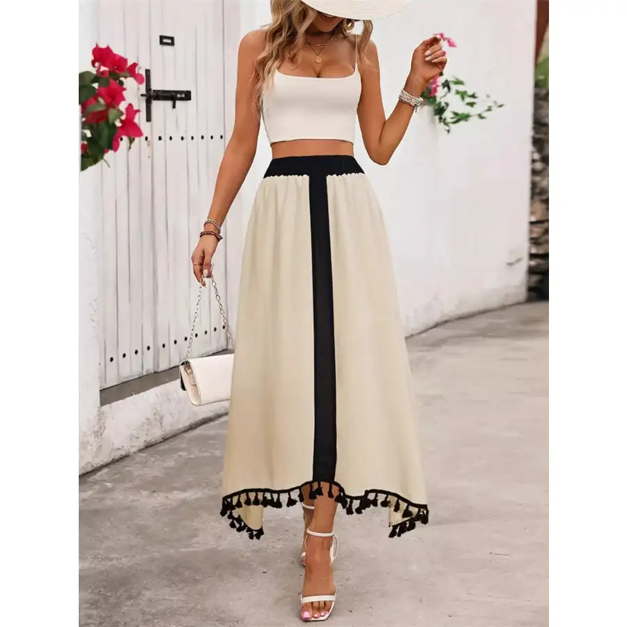 Tassel Trim High Waist Skirt