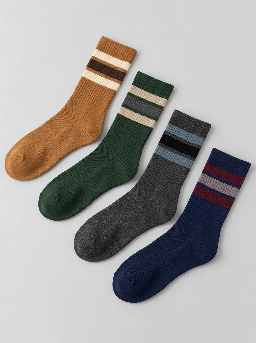 Men's Classic Multi-Color Striped Ribbed Crew Socks 4-Pack