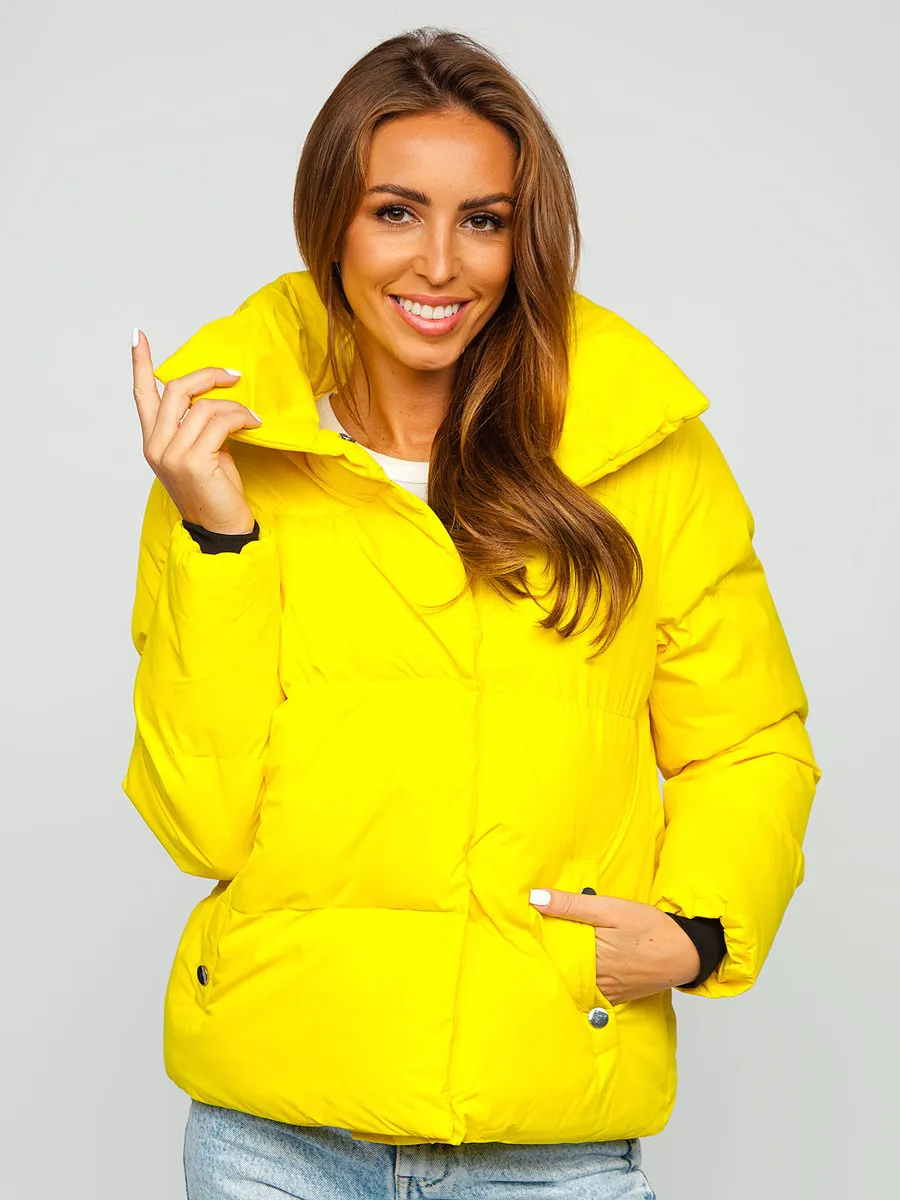 Women's Yellow Quilted Winter Jacket Without Hood