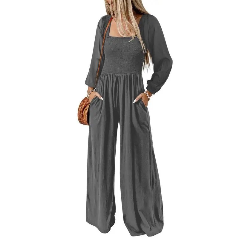 CLEARANCE SALE  Women's Casual Loose Overalls Jumpsuits One Piece Long Sleeve Wide Leg Long Pant Rompers With Pockets Plus Size Packge Suit