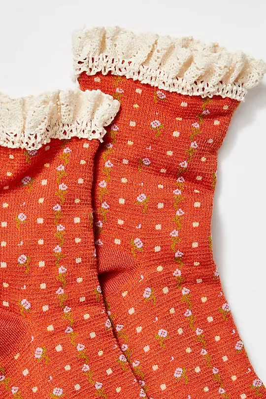 Floral Waffle Knit Socks Yellow