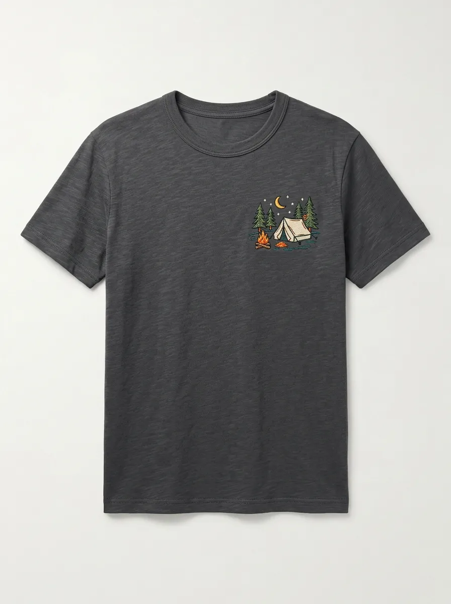 Unisex Camping Lover Tent Campfire Forest Printed T-shirt