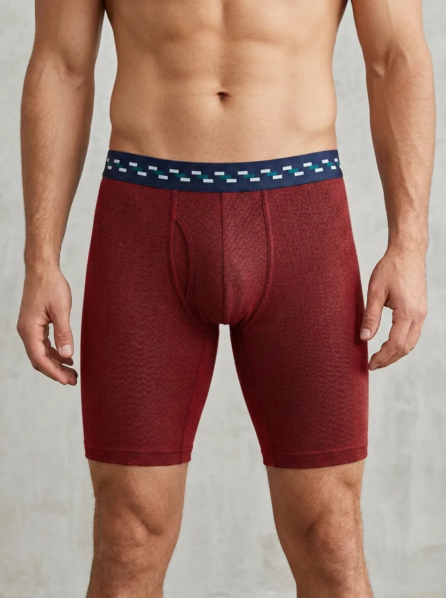 Men's Herringbone Pattern Geometric Waistband Printed Boxer Briefs