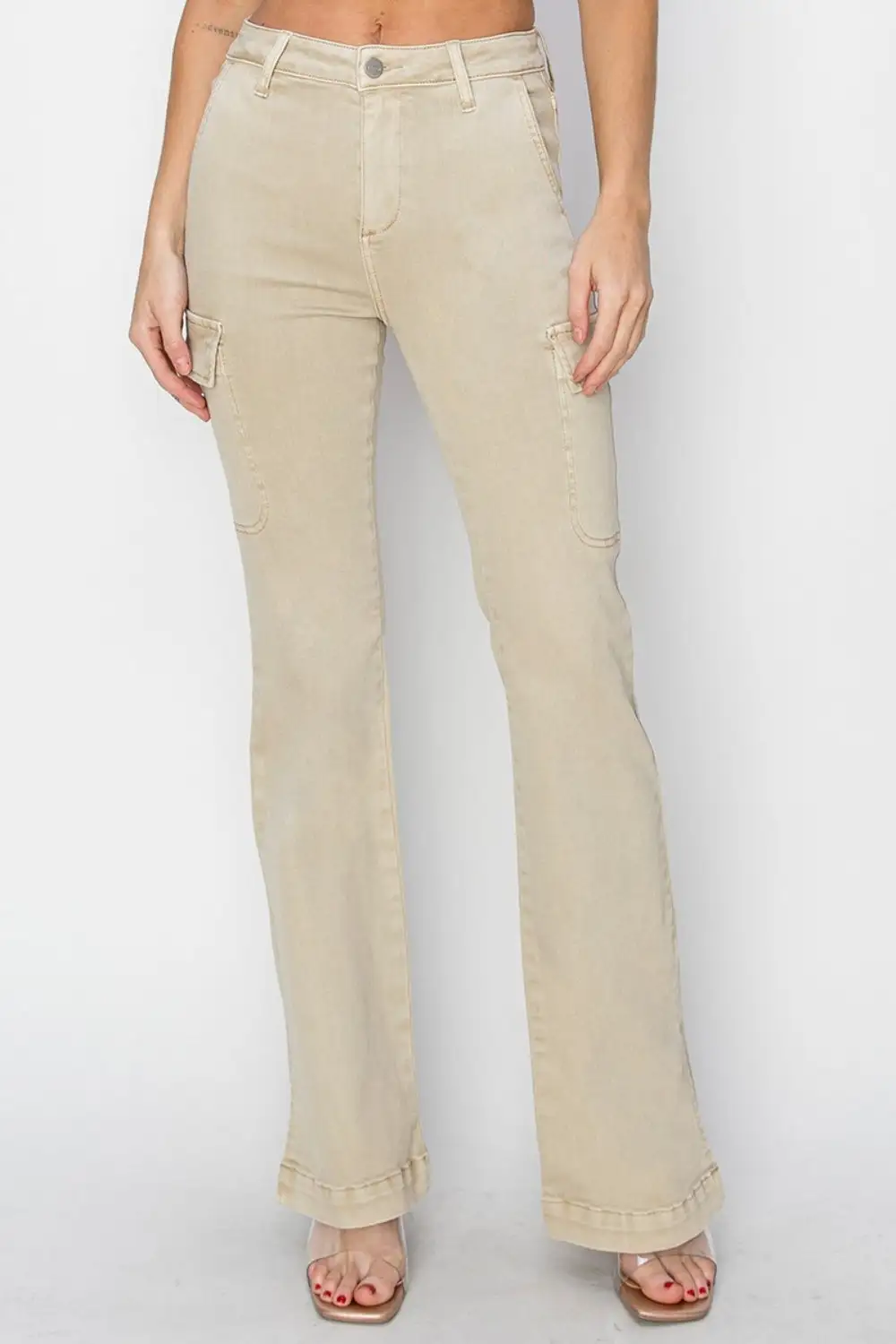Balanced High Waist Flare Leg Slit Denim Jeans