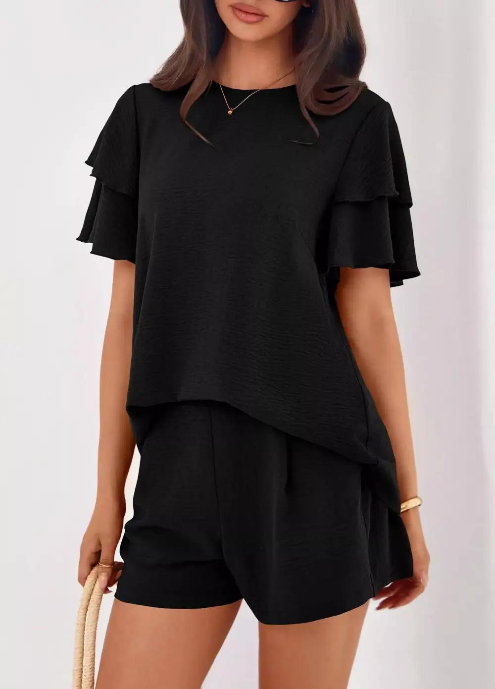 Ruffle Sleeve Top and Shorts Two-piece Set Everyday Look