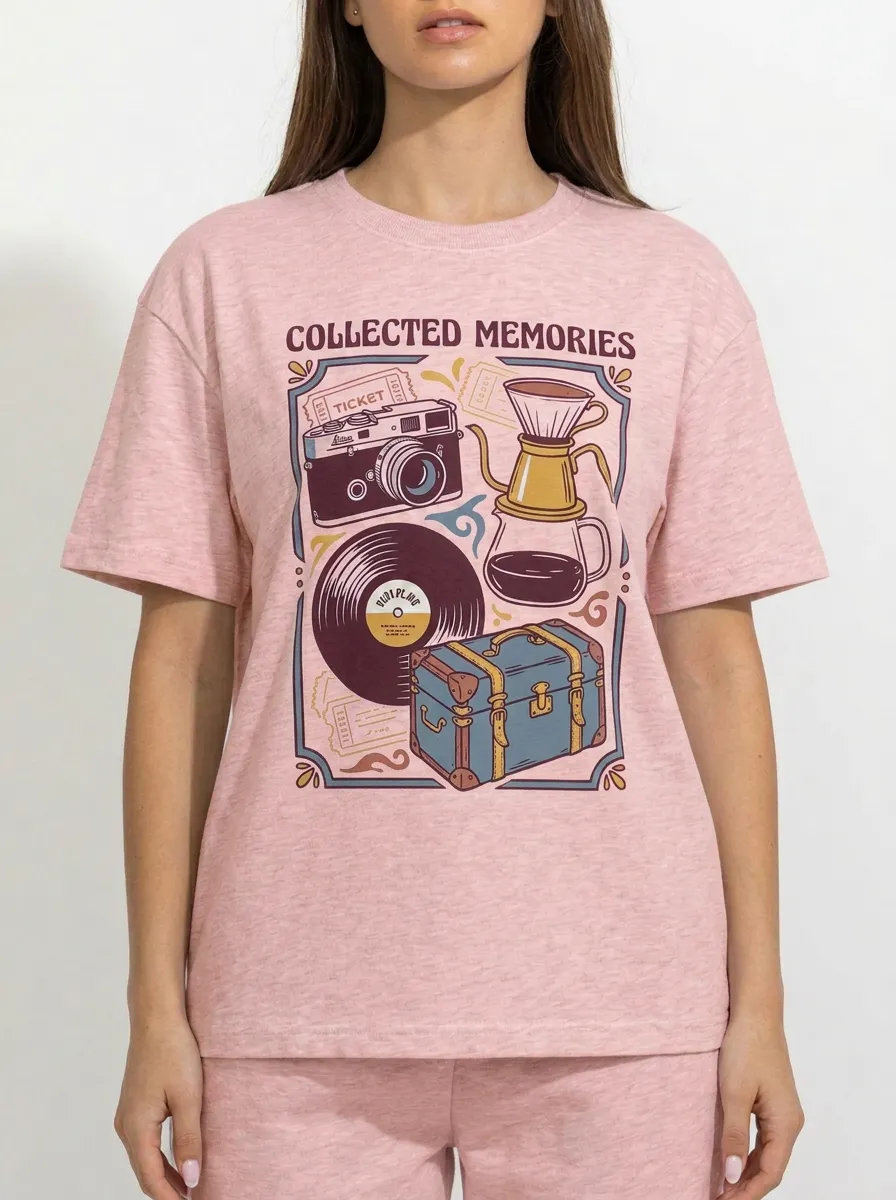 Women's Vintage Travel Hobby Collected Memories Graphic Crewneck T-Shirt