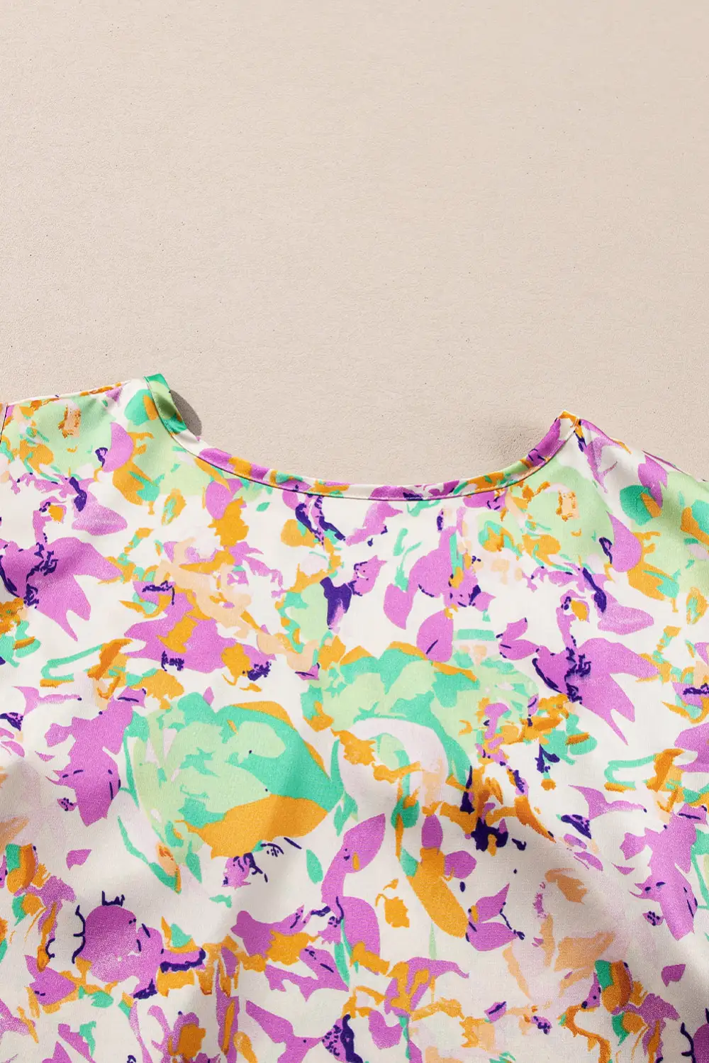 Abstract Print Ruffled Notched Neck Blouse