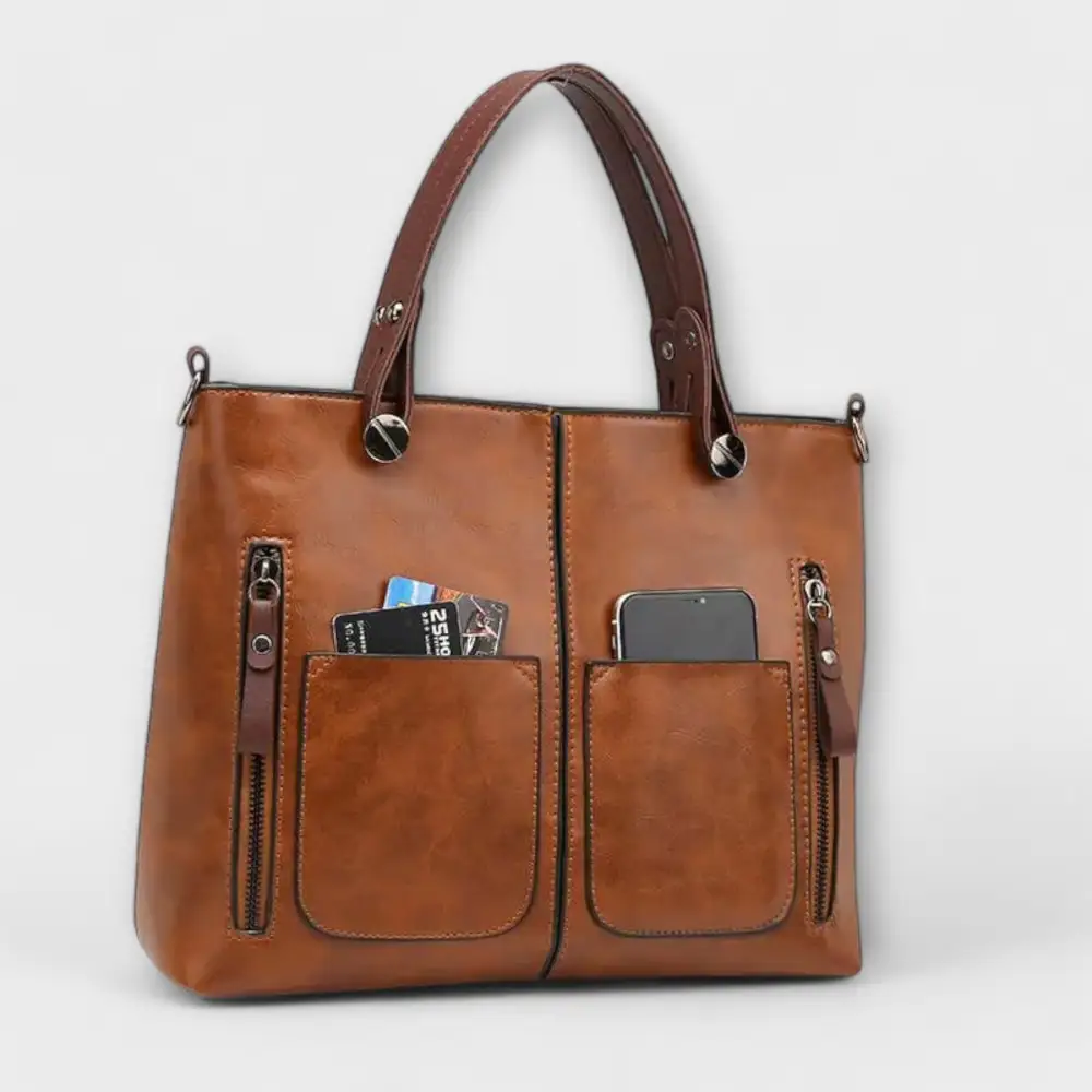 Pocket Front Leather Handbag