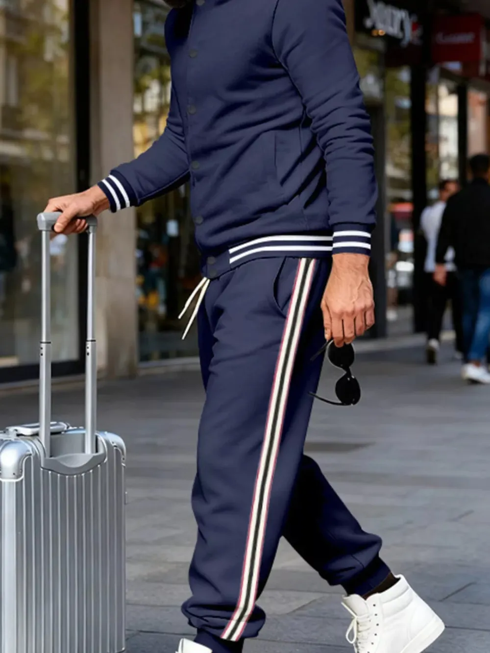 Men's Full Size Striped Snap Down Top and Pants Set