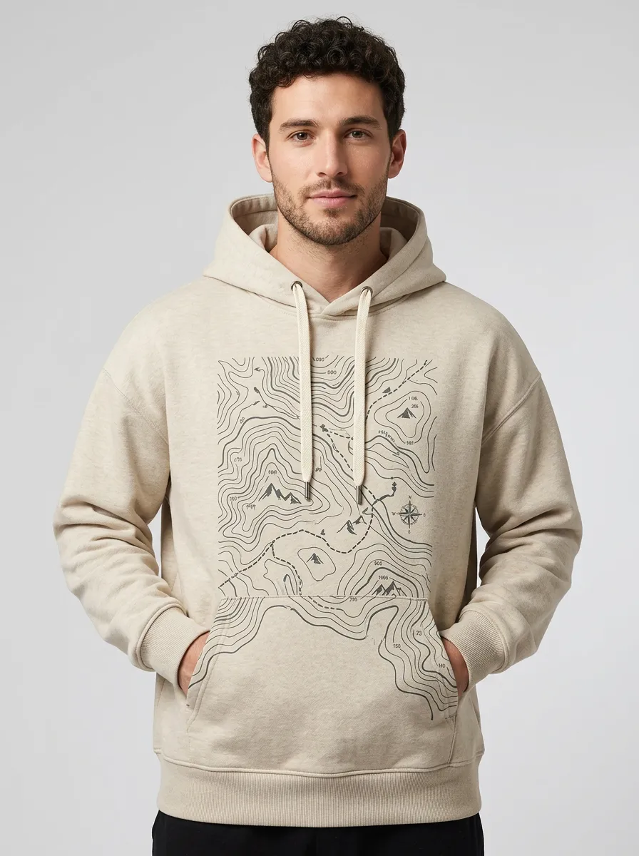 Men's Outpost Hiking Explorer Topographic Graphic Hoodie