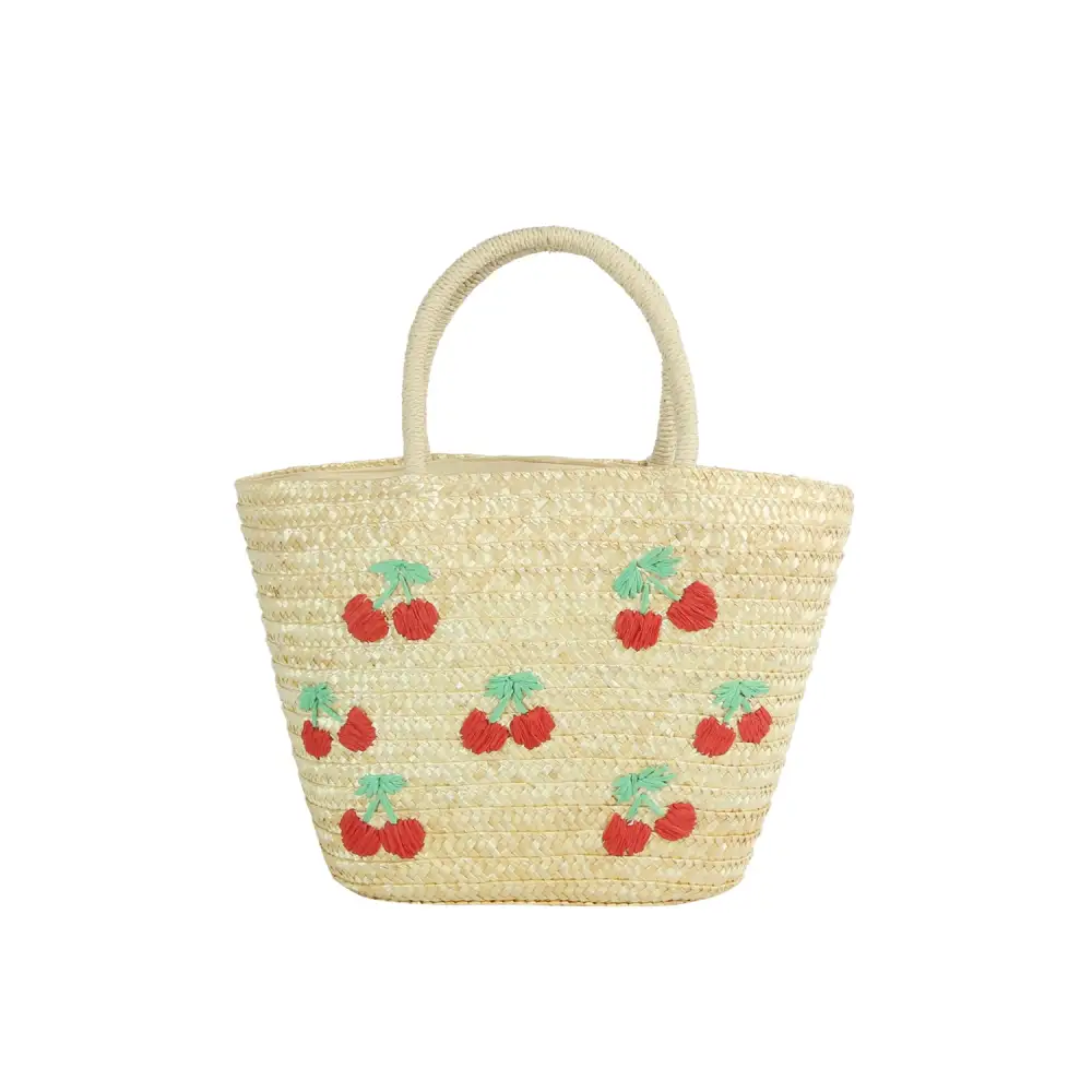 Embroidered Fruit Straw Tote Bag