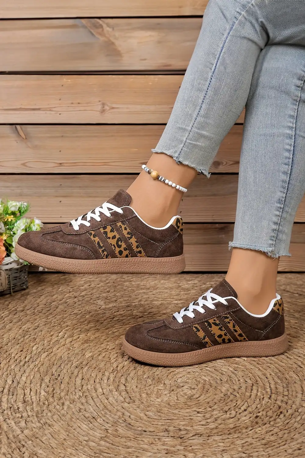 Leopard Faux Suede Patchwork Lace-Up Casual Sneakers