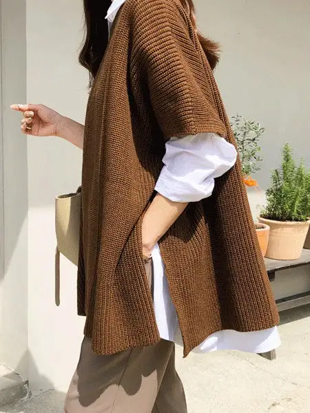 Casual Split Hem Round Neck Relaxed Fit Sweater