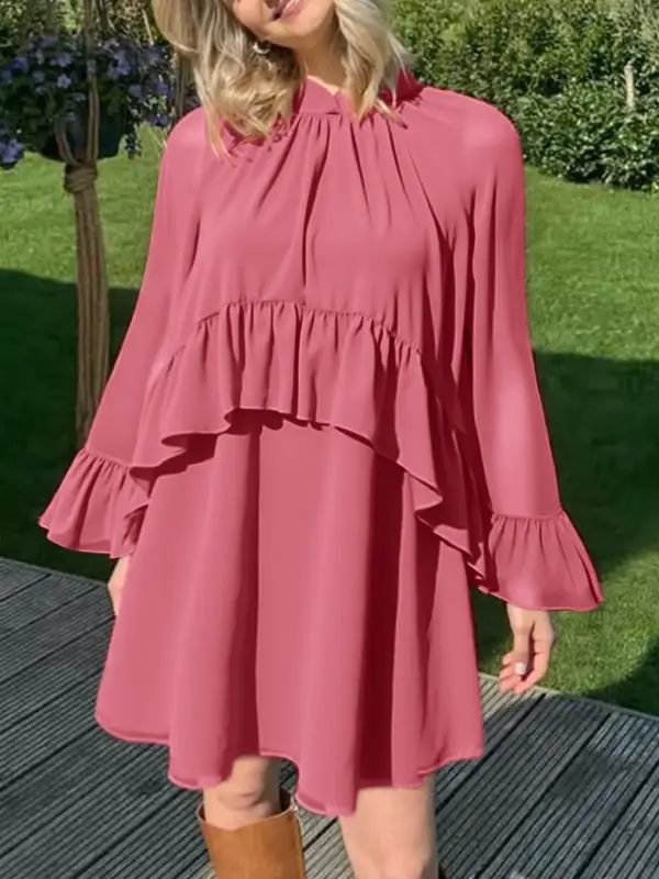 High Neck Ruffle Mini Dress