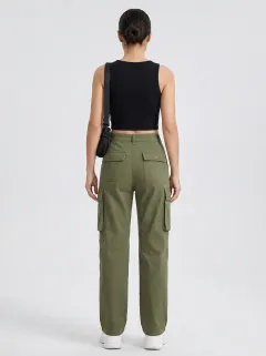 Core Embroidered Detail Multi Pocket Collection Women's Multi Pocket Cargo Pants