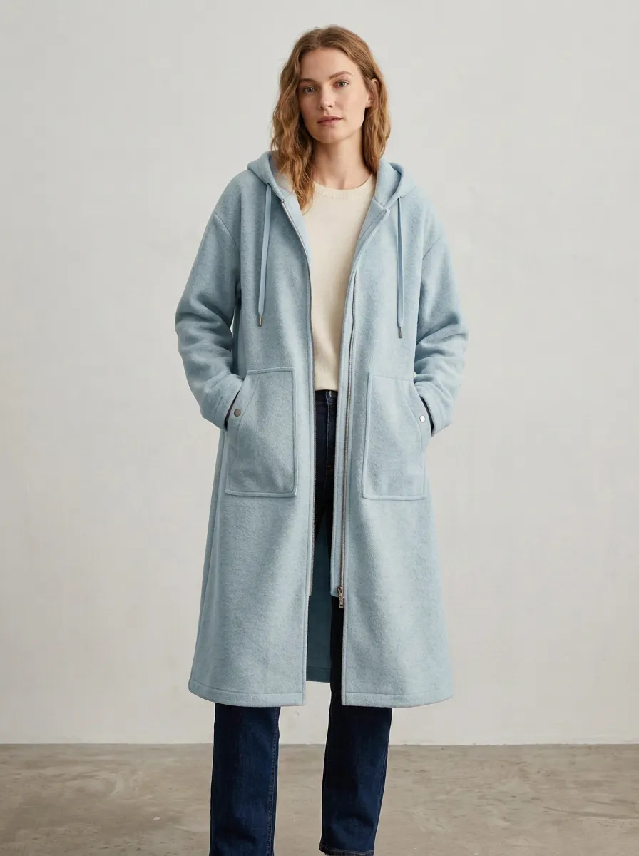 Versatile Fleece Long Hooded Coat