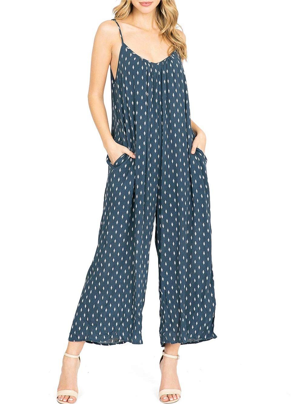 Navy Blue Polka - Dot Culotte Jumpsuit