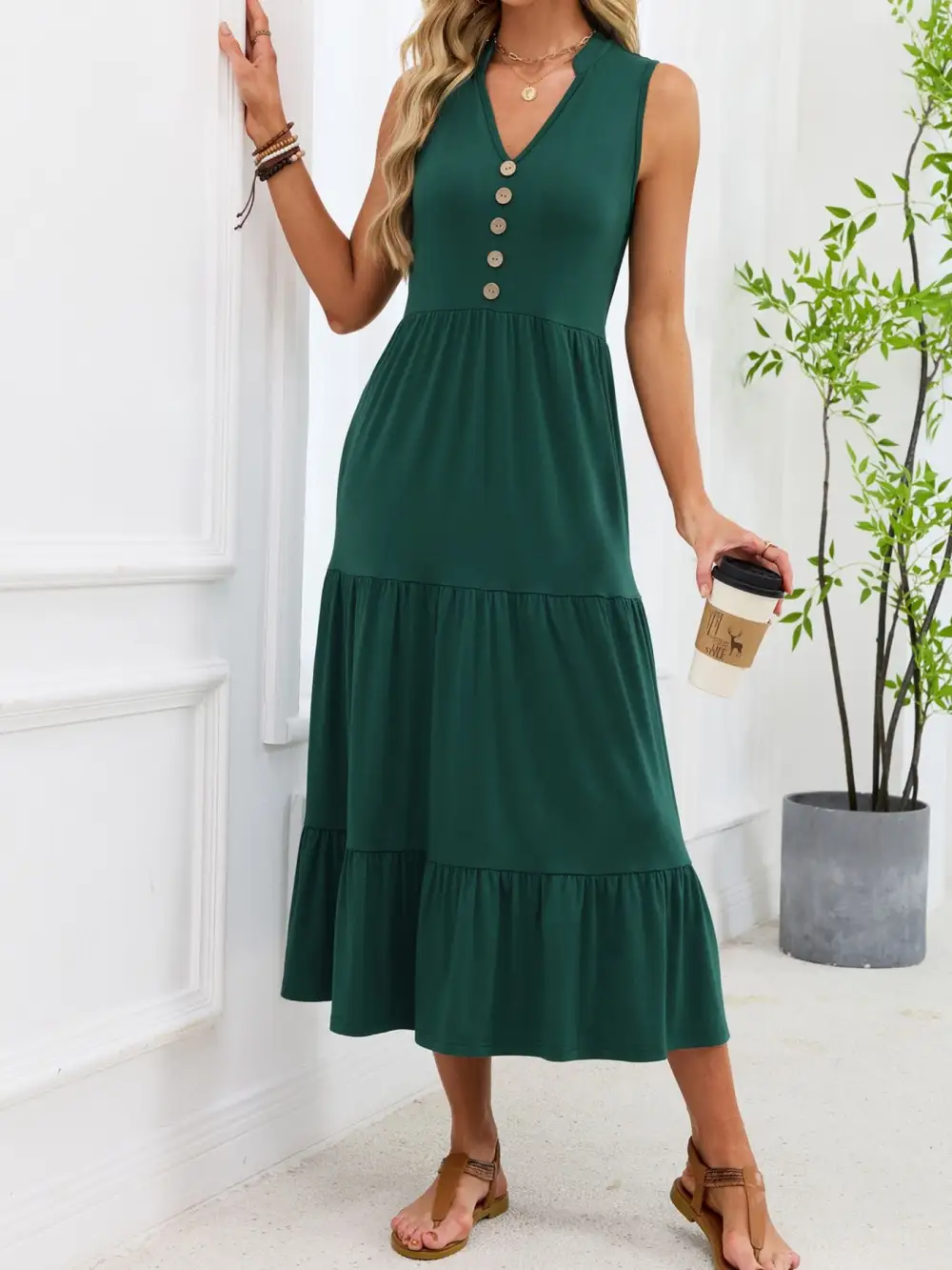 Tiered Sleeveless Midi Dress