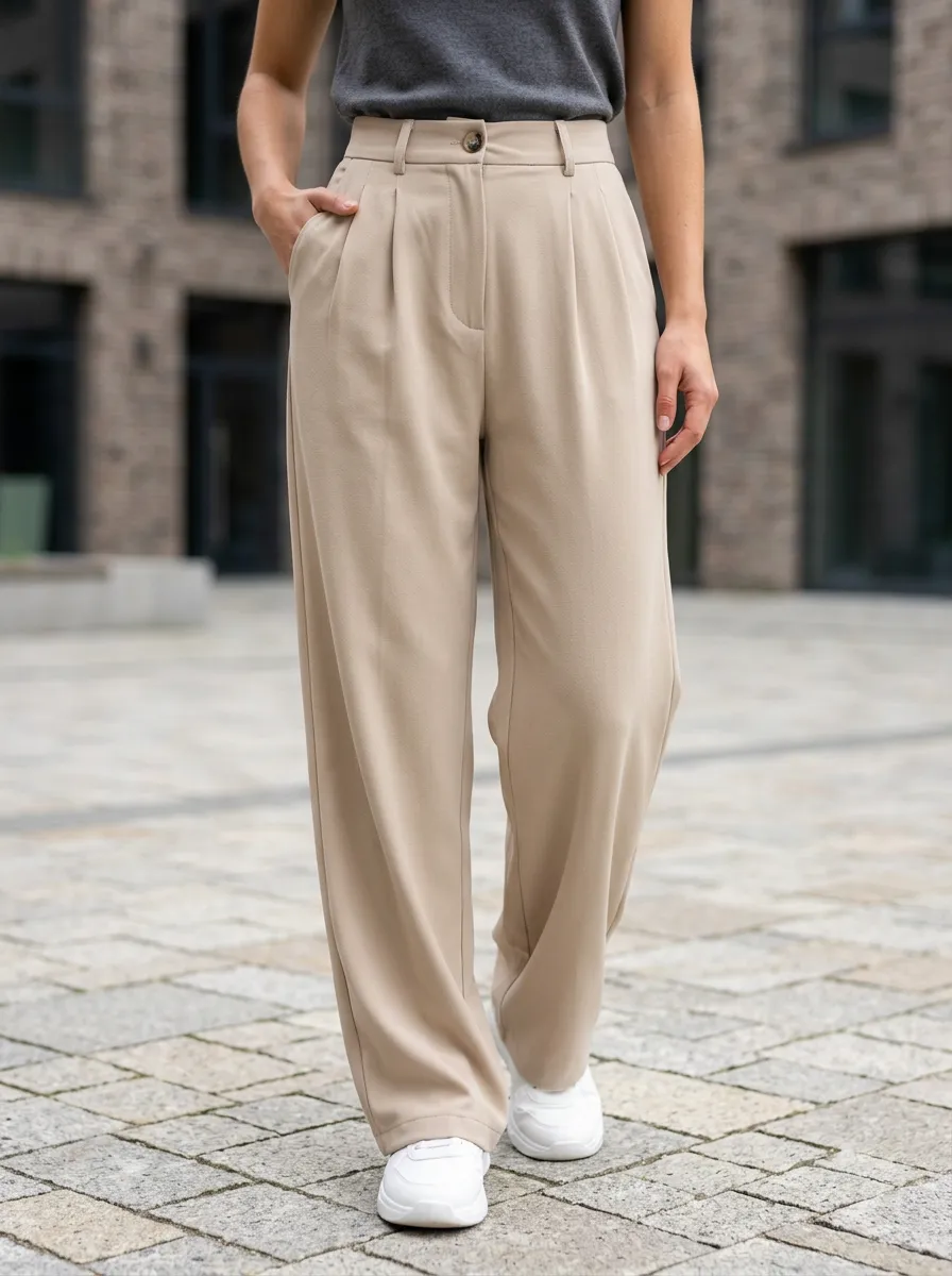Women's High-Waisted Pleated Trousers
