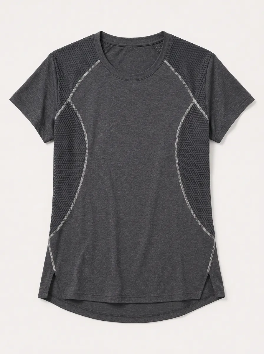 Women's Athletic Fitness Mesh Panel Printed T-shirt