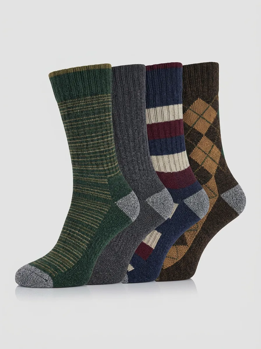 Practical Argyle Striped Silhouette Men's Four Pair Socks