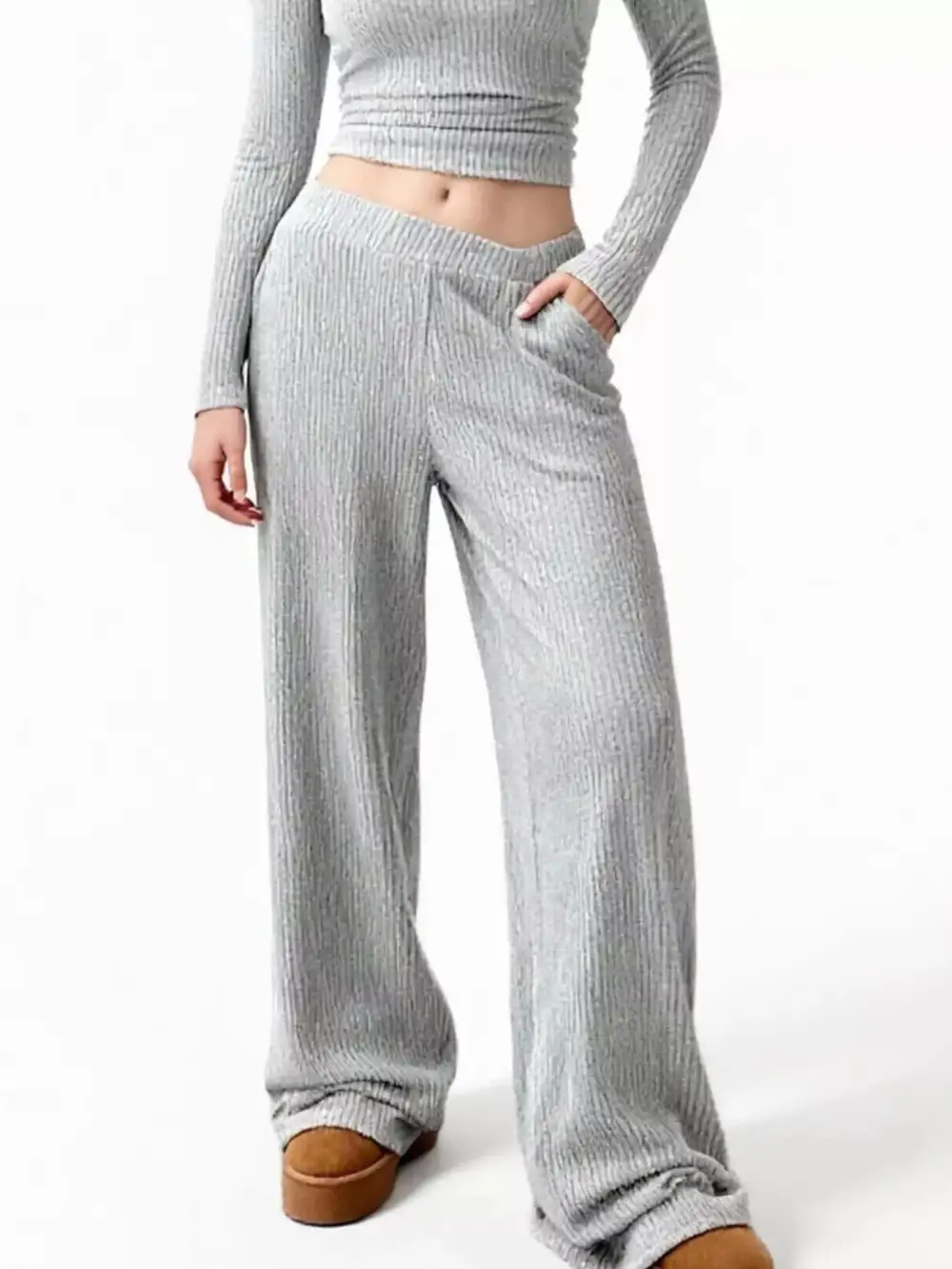 Round Neck Long Sleeve Top and Pants Set