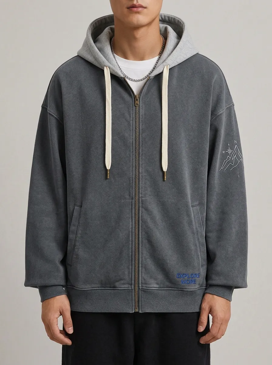 Men's Outdoor Adventure Explore More Mountain Printed Zip Up Hoodie