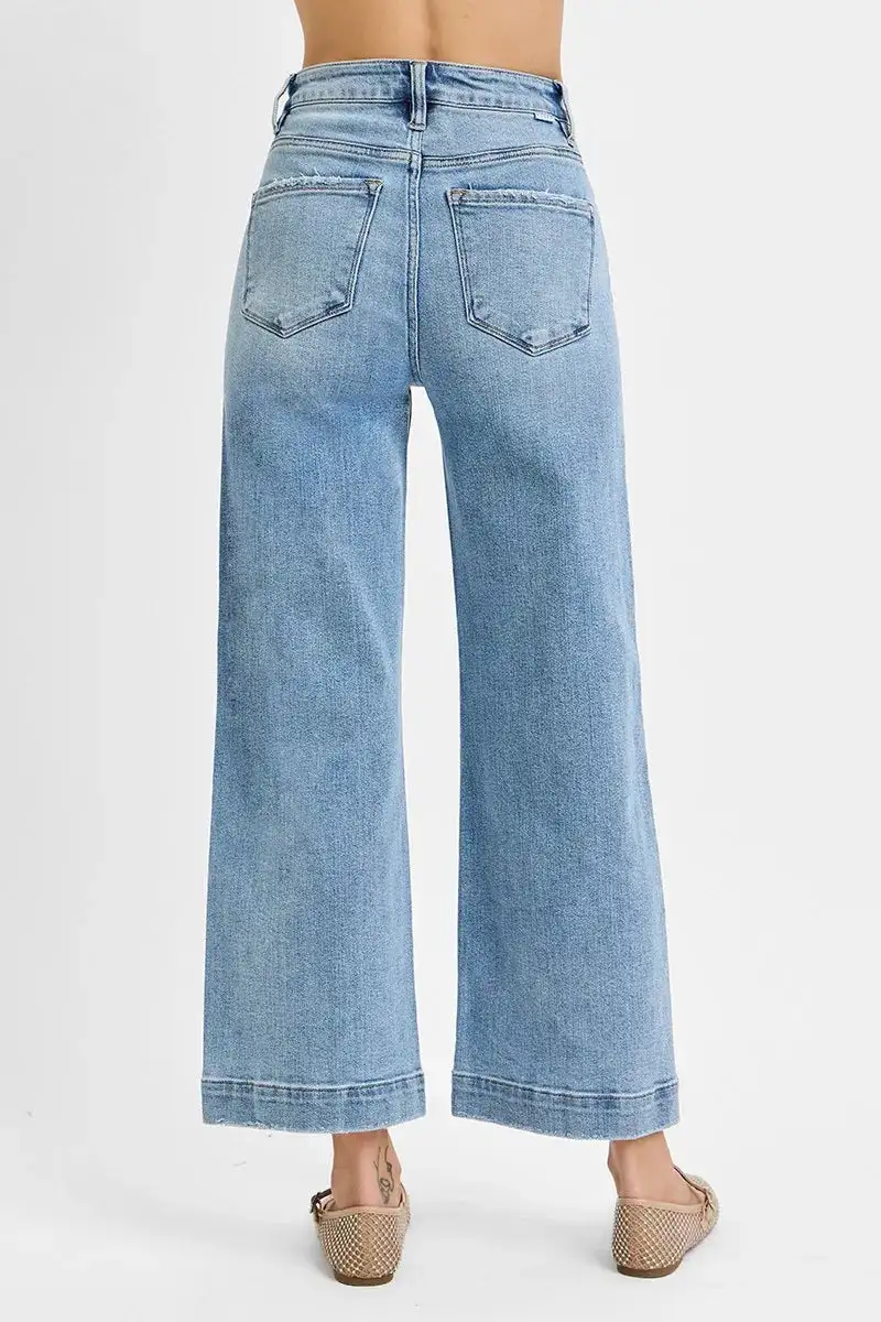High Rise Front Seam Wide Leg Jeans