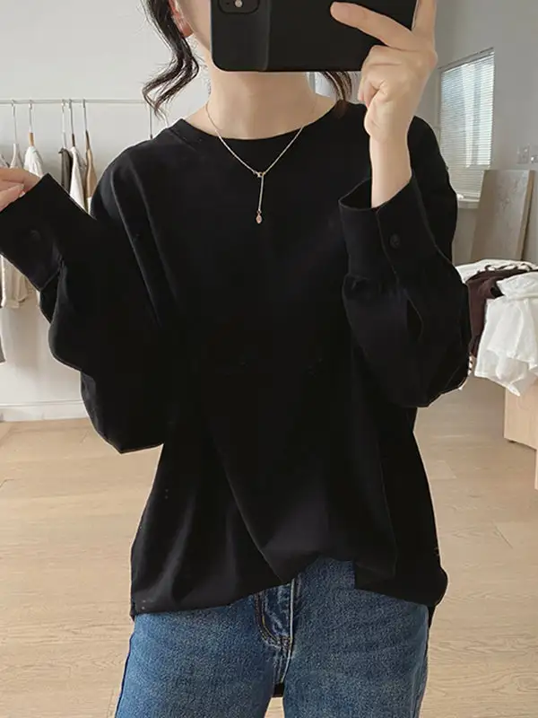 Long Sleeve Relaxed Round Neck Everyday Essential T-Shirt