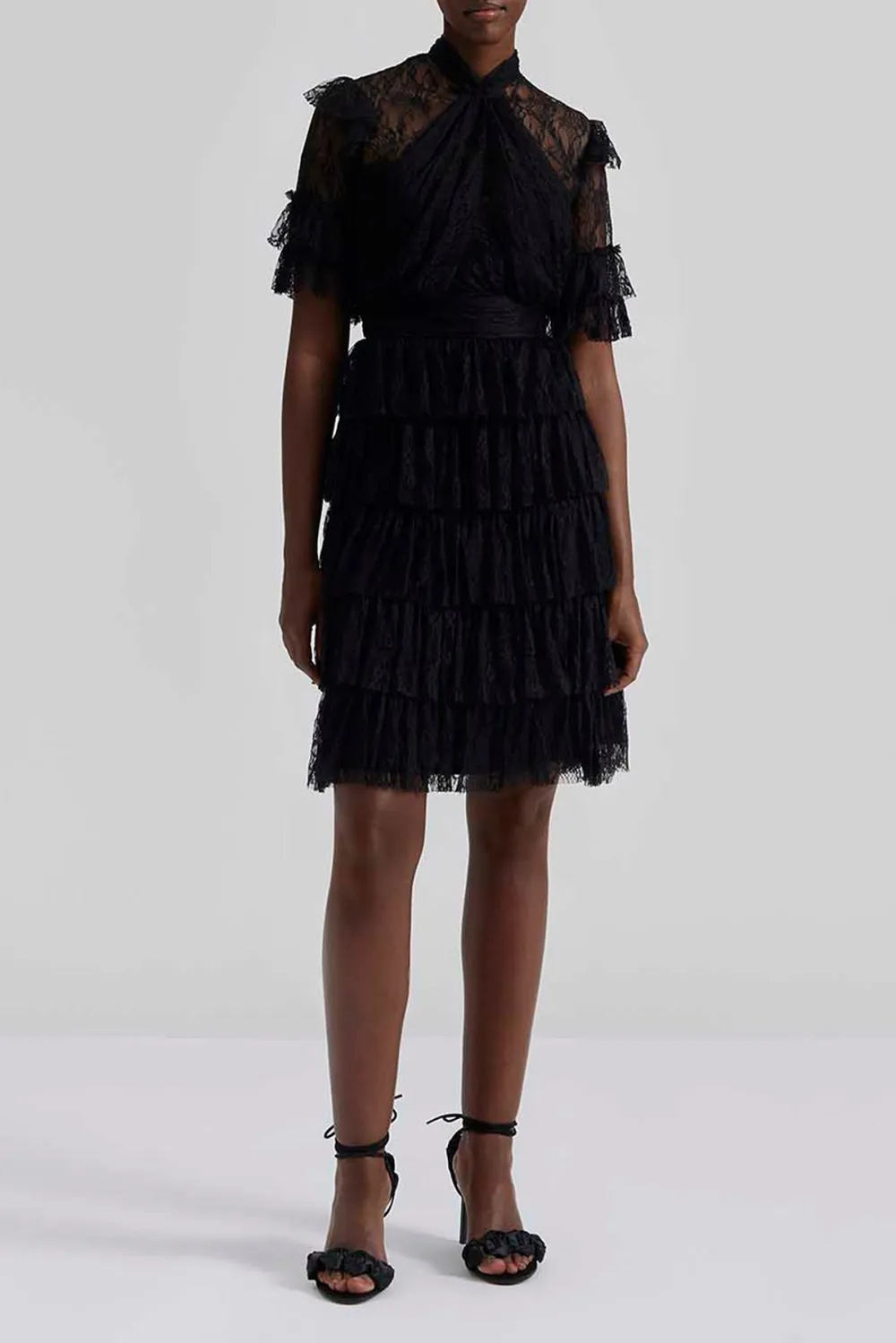 Ruffled Lace High Neck Mini Dress