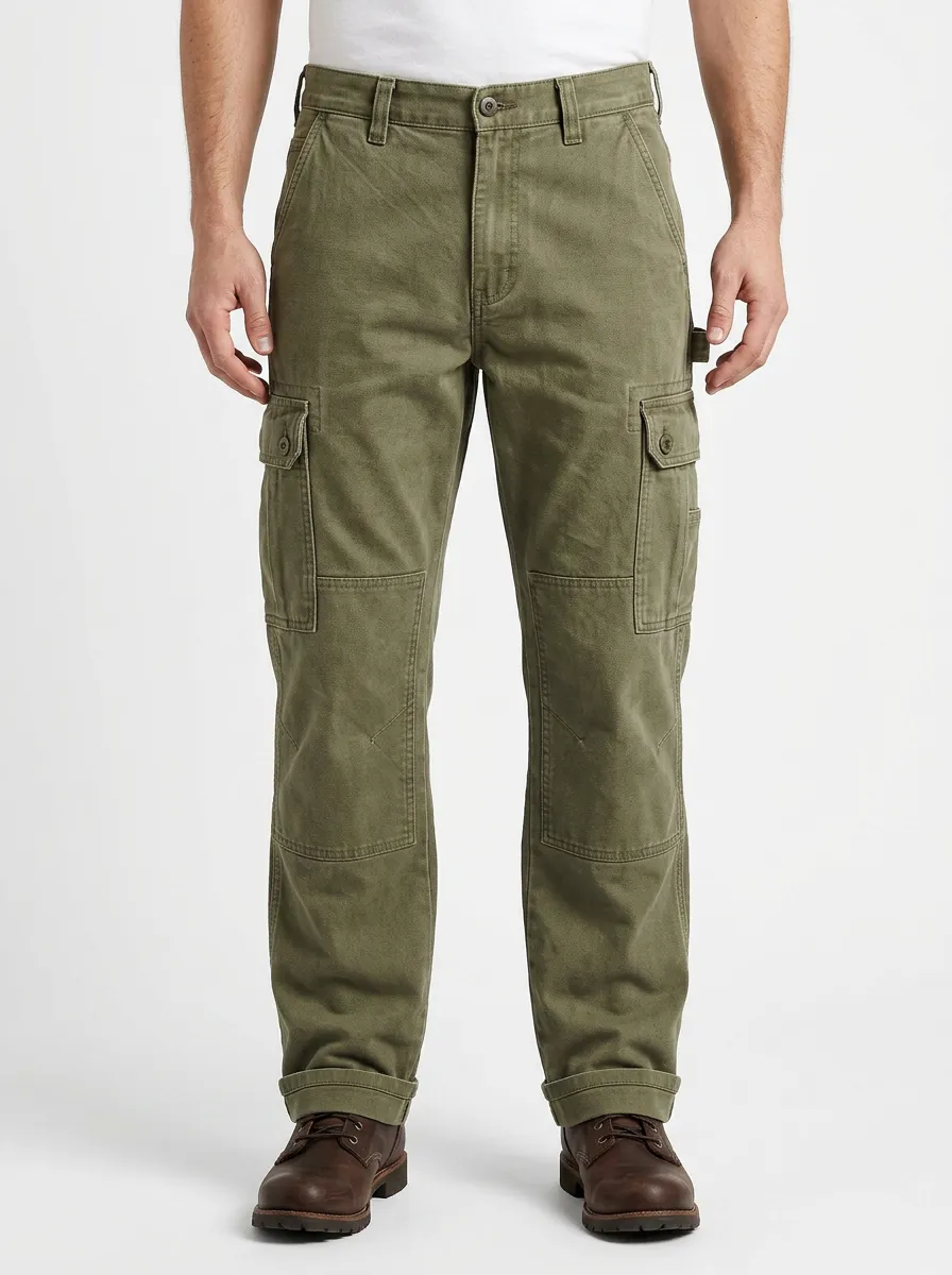 Men's Olive Green Multi-Pocket Utility Cargo Pants