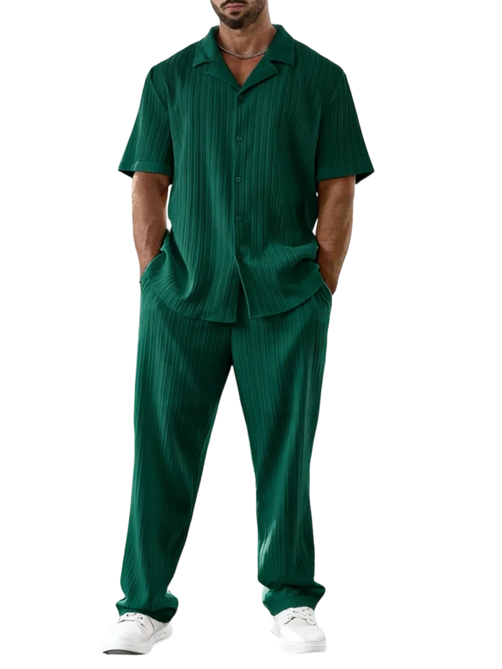 Men's Two-piece Suit Shirt and Elastic Waist Pants Set