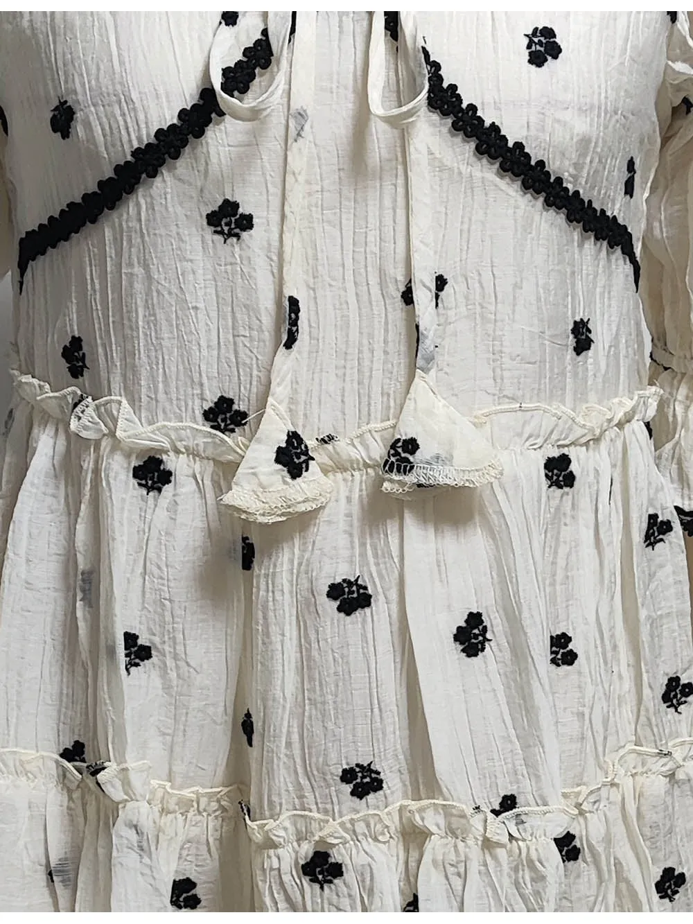 Boho Embroidery Front Tiered Hem Mini Dress