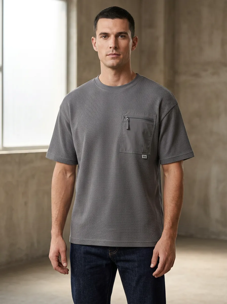 Heritage Waffle Knit Waffle Texture Silhouette Men's Cargo Pocket T-Shirt