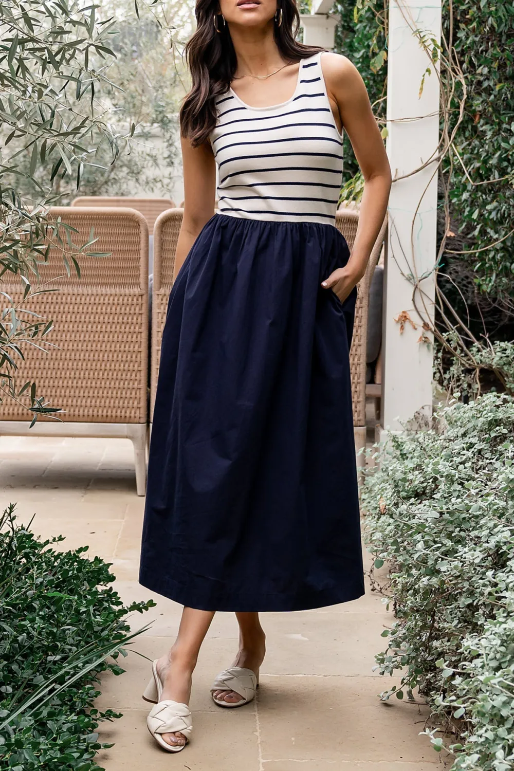 All-Match Soft And Comfortable Navy Stripe Dress