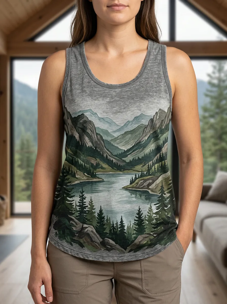 Women's Casual Nature Lover Mountain Lake Forest Tank Top