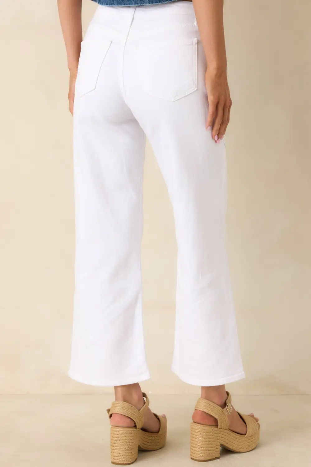 Cotton Denim Cropped Wide Leg Jeans