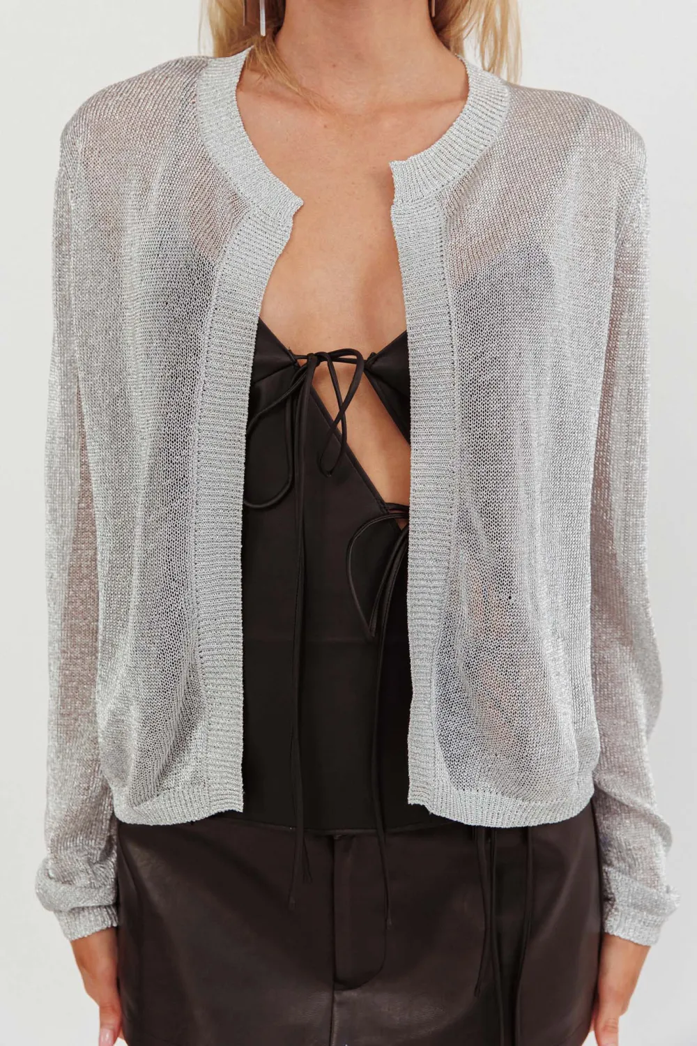 Stunning Metallic Texture Women's Cardigan