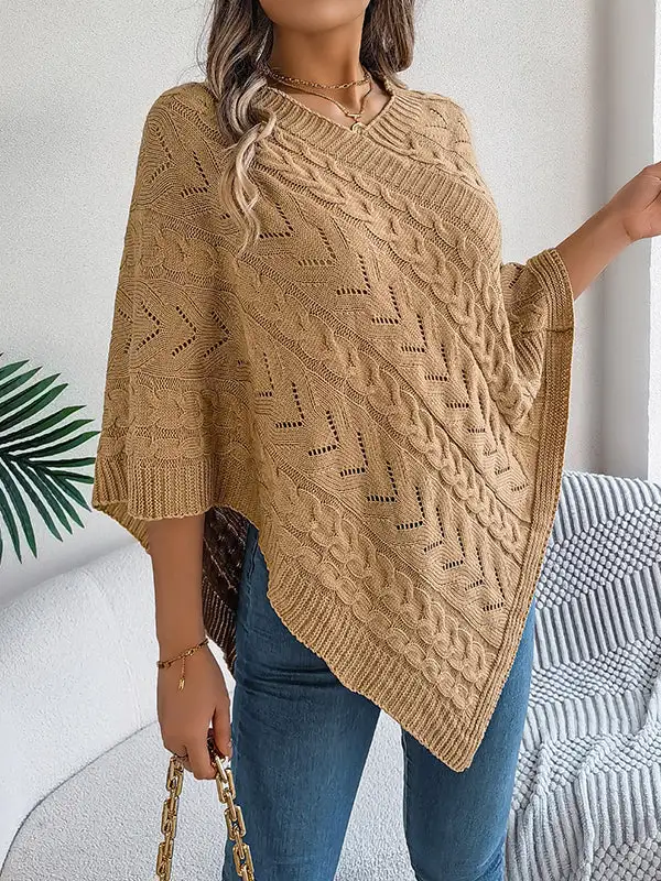 V-Neck Half Sleeve Relaxed Fit Knit Cape